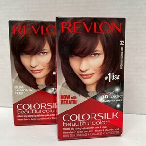 Revlon Colorsilk Hair Color Permanent Dye Keratin 32 Dark Mahogany Brown Lot of2